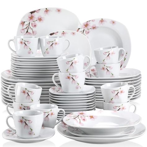 PRICES MAY VARY. GREAT QUALITY & HEALTHY: VEWEET porcelain dinnerware sets are AB-grade porcelain and BPA-free, customer recognized high-quality, and handcrafted using pottery skills passed down through generations. VEWEET ORIGINAL DESIGN: White porcelain dinner sets with classic natural element style which never go out of fashion. The dinnerware sets sit firmly on any tabletop or countertop. Elegant dinnerware set by VEWEET brings the beauty of nature to the table in warm, tranquil porcelain of White Dinnerware Set, China Dinnerware Sets, Plates And Bowls Set, Ceramic Dinnerware Set, Stoneware Dinnerware Sets, Porcelain Tableware, Floral Plates, Stoneware Dinnerware, Kitchen Dinnerware