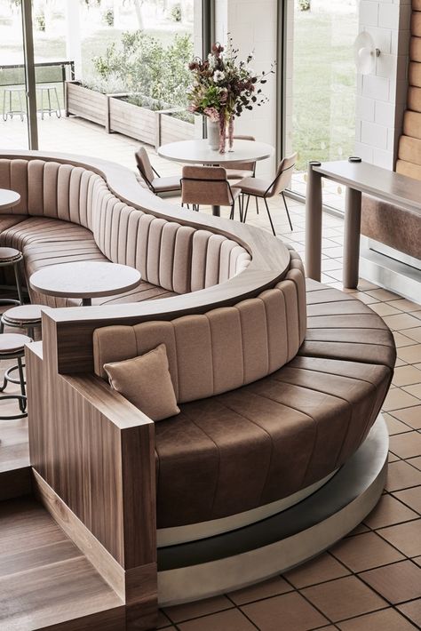 upstairs booths idea. sit down one side with tables, the other closest to bar high seat. बेडरूम डिजाइन, Curved Banquette, Curved Seating, Bar Design Awards, Australian Interior Design, Booth Seating, Modul Sofa, Interior Design Awards, 카페 인테리어 디자인