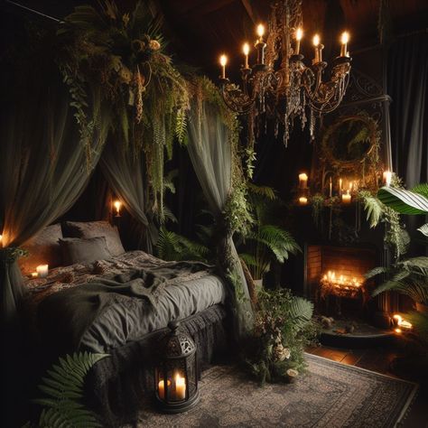 Image Creator Gothic Academia Home Decor, Witchy Vibe Bedroom, Dark Cottage Core Bedroom Decor, Dark Academia Bookshelf Bedroom, Vintage Dark Room Aesthetic, Fairy Goth Decor, Baroque Decor Bedroom, Cool Bedroom Items, Black And Earthy Bedroom