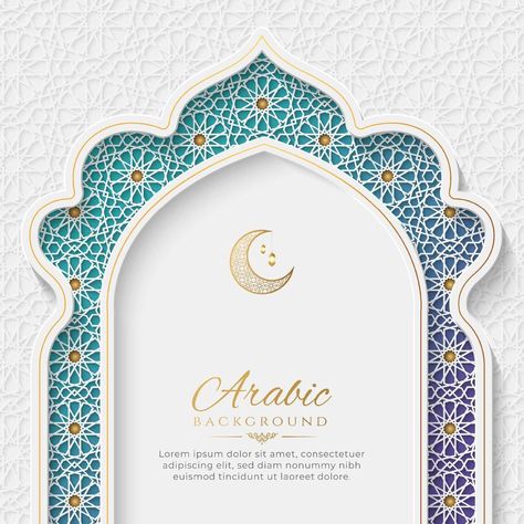 Arabic Islamic Elegant White and Golden Luxury Colorful Background with Decorative Islamic Arch Natal, Islamic Design Graphic, Islamic Arch, Art Classroom Management, Templat Undangan, Bond Paper Design, Ramadan Cards, Old Paper Background, Calligraphy Art Print