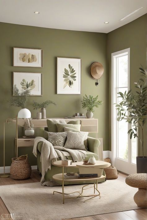 Step into the world of Olive Elegance with our daily interior designer routine, featuring the enchanting Ripe Olive (SW 6209) paint color for 2024 walls! #Ad #homedecor #homedesign #wallpaints2024 #Painthome #interiorarchitecture Wall Colors Green Living Room Colors Bright Living Room Colors Apartment Renovation Living room Remodeling Modern Paint Colors 2024 Single Wall Color Living Room, Olive Green Neutral Living Room, Feature Wall Ideas Living Room Paint, Calm Paint Colors For Living Room, Green Wall Interior Living Room, Small Sage Green Living Room, Truly Olive Behr Paint, Pistachio Green Living Room, Cream And Green Walls