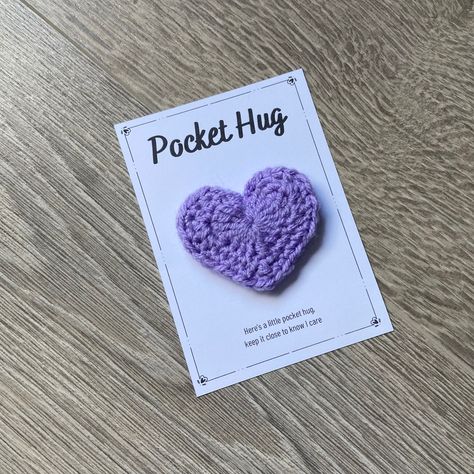 Handmade crochet heart pocket hug Ideal gift for when you can't be together with a loved one. Small enough to fit in a pocket.  Each heart is made with 100% acrylic yarn, and doesn't contain any stuffing inside. Each heart is attached to a backing card Sizes stated are approximate as each one is handmade to order This is not a toy and is not suitable for small children Crochet Pocket Heart, Can't Be Together, Pocket Heart, Crochet Pocket, Cant Be Together, Pocket Hug, Heart Pocket, Heart Keyring, Crochet Heart