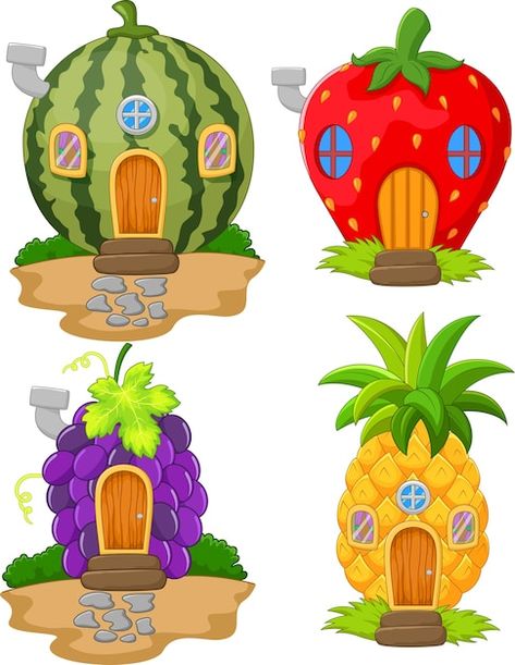 Aktiviti Prasekolah, House Cartoon, Fruit Cartoon, Fruits Drawing, Cartoon House, Fruit Vector, Soyut Sanat Tabloları, Fruit Illustration, Colorful Fruit