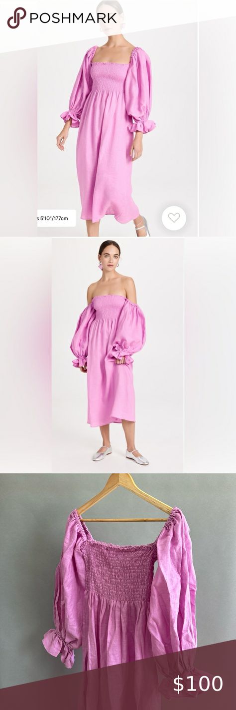 Daily Sleeper Pink Linen Atlanta Dress Off Shoulder Ruffle Sleeve Smocked M Smocking, Atlanta, Daily Sleeper, Dress Off Shoulder, Pink Linen, Ruffle Sleeve, Off Shoulder, Dress Es, Dresses Skirts