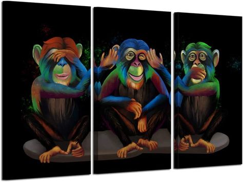 Amazon.com: Kreative Arts 3 Panel Animals Canvas Print Wall Art See Hear Speak No Evil Monkeys Wall Art Modern Gorilla Poster and Prints Walls Painting Decorative Art Work for Home Office Decor Gifts 16x32inchx3: Posters & Prints Croquis, See Hear Speak No Evil, Walls Painting, Monkey Wall Art, Monkey Wall, Speak No Evil, Wise Monkeys, Monkey Art, Art For Home Decor