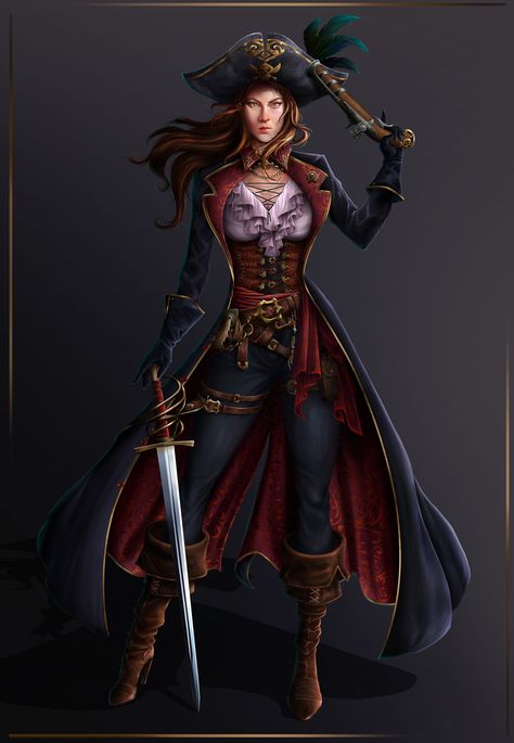 Female Pirate Outfit Concept Art, Fantasy Pirate Outfit, Pirate Captain Outfit, Pirate Outfit Women, Female Pirates, Vikings Halloween, Steampunk Ship, Pirate Jacket, Female Pirate