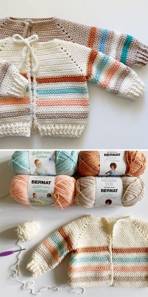 Newborn Crochet Sweater, Jaket Crochet, Crochet Baby Cardigan Free Pattern, Crochet Baby Vest, Diy Crochet Sweater, Crochet Cardigan Tutorial, Crochet Baby Sweater Pattern, Cardigan Bebe, Crochet Baby Sweaters