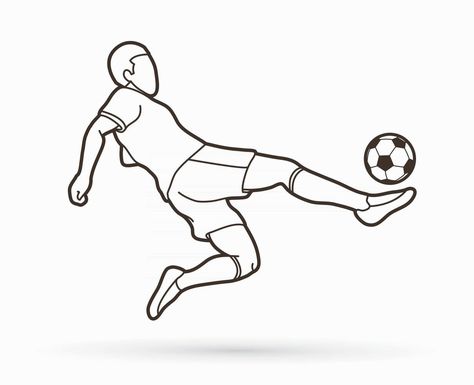 Outline Soccer Player Shooting a Ball Football Lines, Football Player Drawing, Movement Drawing, Soccer Drawing, Football Drawing, Ball Drawing, Football Images, Embroidery Cards, Indie Drawings