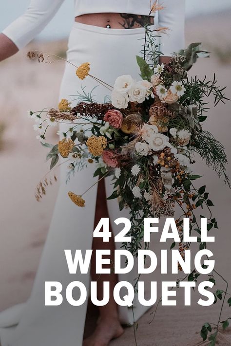 fall wedding bouquet ideas Fall Floral Bridal Bouquets, Fall Homecoming Bouquet, Fall Themed Flower Bouquet, Wedding Bouquets Autumn Simple, Natural Fall Wedding Bouquets, Fall Bridal Flowers Bouquet, Fall Blush Wedding Bouquet, Inexpensive Wedding Flowers Fall, Best Flowers For October Wedding