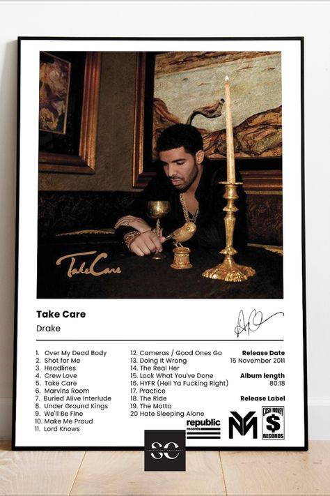 Drake: Take Care Album Cover😇 for sale on Etsy. Immediately available for download. Drake Take Care Album Cover, Take Care Album Cover, Drake Take Care Album, Drake Music, Drake Take Care, Classical Music Poster, Posters Amazon, Album Wall, Flag Wall Hanging