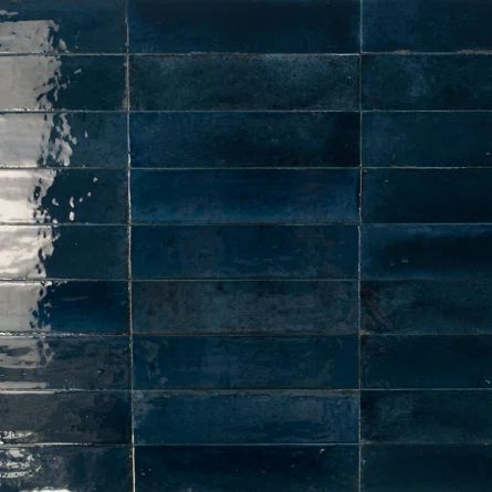 Encore Surfaces Look Series 2.5" x 9.5" Porcelain Subway Wall Tile | Wayfair Porcelain Subway Tile, Dark Blue Tile, Navy Blue Tile, Blue Tile Backsplash, Colorful Bathroom Tile, Blue Subway Tile, Blue Bathroom Tile, Blue Backsplash, Porcelain Wall Tile