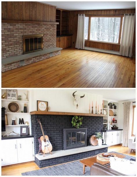 Design Seeds, Farmhouse Remodel Before And After, Paneling Makeover, Fixer Upper House, Paint Fireplace, Palette Design, Farmhouse Remodel, After Pictures, Living Room Remodel