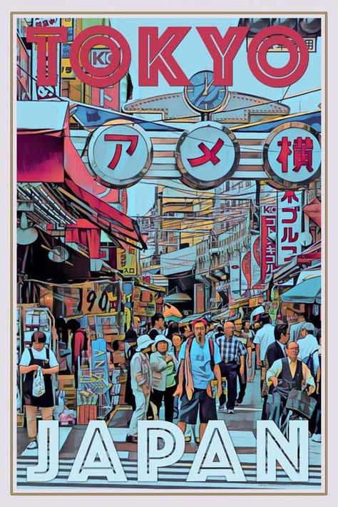 Tokyo Poster Vintage, Tokyo Travel Poster, Tokyo Poster Design, Artistic Poster Design, Retro Vintage Poster, Vintage Retro Aesthetic Posters, Japan Vintage Poster, Vintage Posters Travel, Vintage Posters Retro