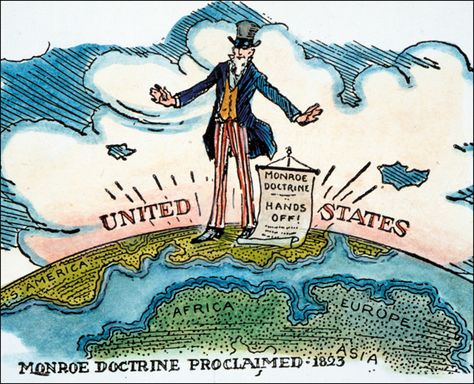 The Monroe Doctrine was signed on December 2,1823. This doctrine, signed by United States President James Monroe, closed the Americans off to European intervention. Monroe tried to signify a clear break between the New World and Europe and put an end to European colonization. -L.O. Monroe Doctrine, American History Homeschool, Montessori Geography, Cc Cycle 3, James Monroe, 4th Grade Social Studies, 5th Grade Social Studies, Homeschool Social Studies, Social Studies Middle School