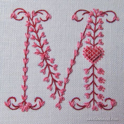 Free Hand Embroidery Designs, Valentines Embroidery Patterns, Monogram Embroidery Letters, Hand Embroidery Letters, Free Hand Embroidery, Valentines Embroidery Designs, Valentine Embroidery, Stitching Embroidery, Embroidery Alphabet