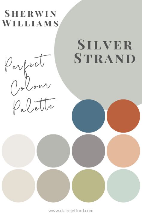 Silver Strand Perfect Colour Palette, sherwin williams color review, colour review, colour palette Sherwin Williams Silver Strand Bedroom, Colour That Go With Grey, Silver Complimentary Colors, Silver Colour Pallete, Silver Color Palette Colour Schemes, Silver Combination Colour, Silver Blue Color Palette, Silver Pallete Color, Silver Strand Coordinating Colors