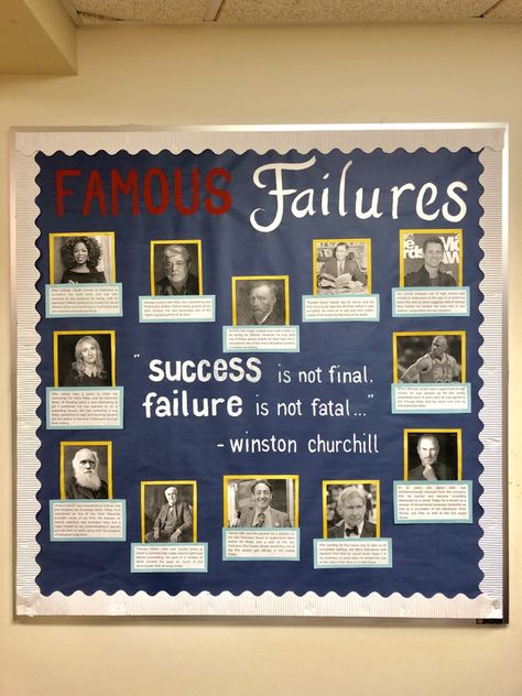 Famous failures - people who failed before succeeding English Class Board Ideas, Classroom Board Ideas Middle School, Biology Classroom Bulletin Board, School Displays Inspirational, Ngss Bulletin Board Ideas, History Display Boards Secondary, Social Media School Projects, Class Board Ideas High Schools, Think Bulletin Board