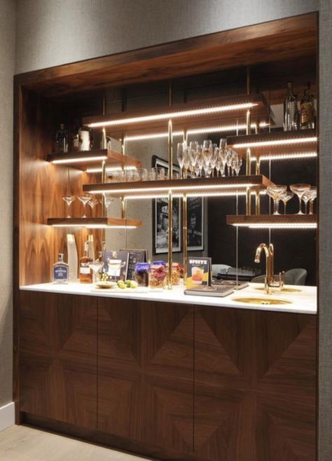 Tequila Bar Ideas For Home, Home Bar Ideas Living Room, Bar In Living Room, Bar Nook, Bar Sala, Mid Century Modern Bar, Home Bar Cabinet, Home Bar Rooms, Modern Home Bar