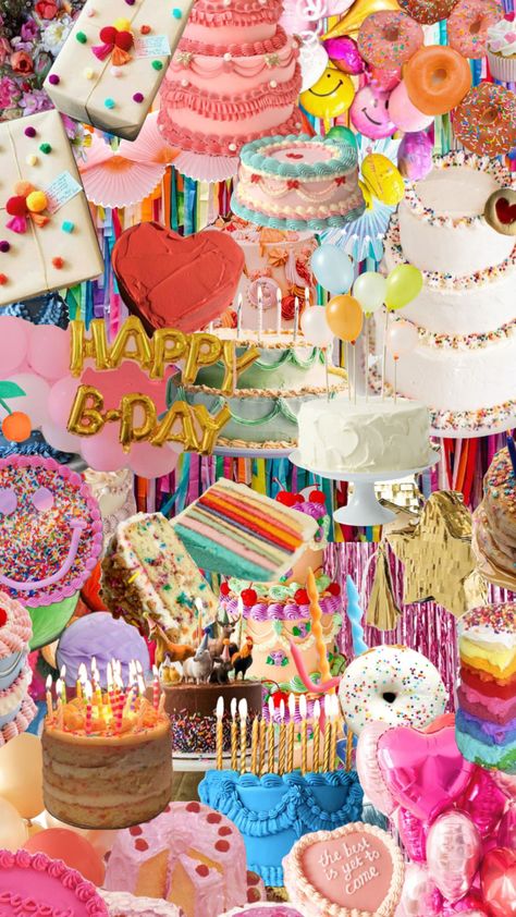 #happybirthday #birthday #cake #party #decor #bright #colorful Colorful Birthday Party Aesthetic, Preppy Birthday Wallpaper, Colourful Birthday Theme, Birthday Collage Ideas Instagram, 26th Birthday Party Ideas, Birthday Party Wallpaper, Birthday Cake Wallpaper, Bday Collage, Bright Cakes