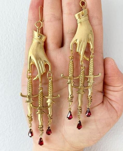 Dagger Earrings, Punk Earrings, Red Jewel, Gothic Earrings, Funky Jewelry, Cross Earrings, Jewelry Inspo, Pendant Earrings, Tassel Earrings