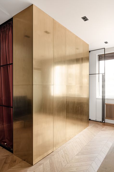 Mumbai Apartment, Hidden Bed, Brass Furniture, Glass Partition, Decorative Wall Panels, Gold Interior, Furniture Handles, Custom Made Furniture, Interior Projects