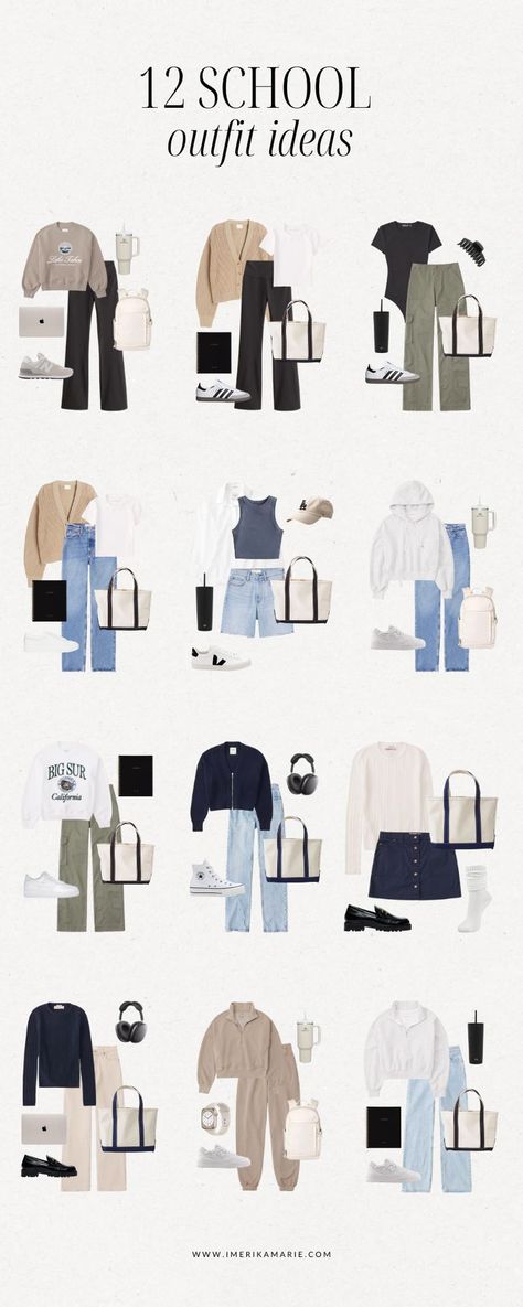 school outfits Scool Outfit Girl, Clean Girls Outfit, Simple Uni Outfits, School Open House Outfit Ideas, Ootd For School Casual, That Girl Outfits School, College Girl Aesthetic Outfits, Uni Fall Outfits, What To Wear On Picture Day At School