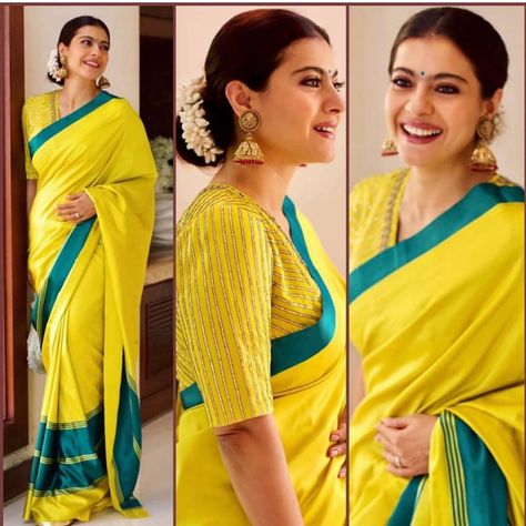 Desi Brigade on Instagram: “Kajol looking radiantly gorgeous in @raw_mango saree 🌟 Don’t we totally adore that classic jooda with flowers ❤️ #Kajol #Sareelovers . . .…” Raw Mango Sarees, Tamil Saree, Kerala Saree Blouse, Pattu Silk Saree, Kerala Saree Blouse Designs, Swag Dress, Photography Indian, Indian Sari Dress, Chanderi Silk Saree