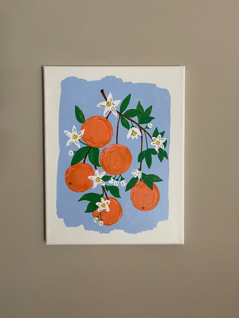 Orange Tree Canvas, Oranges Painting Easy, Orange Flower Acrylic Painting, Aesthetic Painting Room Decor, Posters Painting Ideas, Simple Orange Painting, Simple Painting Ideas On Canvas Acrylics, Orange Acrylic Painting Ideas, Painting Ideas On A Canvas