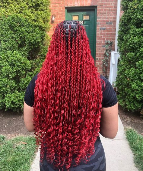 Red hair, red braids, red goddess braids, goddess braids, red heads Goddess Braids Red Hair, Red Single Braids, Red Goddess Braids Hairstyles, Boho Braids Red And Black, Goddess Braids Red And Black, Red Mermaid Braids, Dark Red Goddess Braids, Bright Red Box Braids, Red And Black Goddess Braids