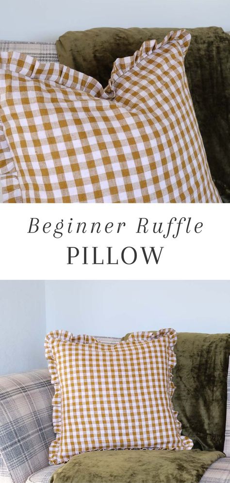 Sew your own cute checkered ruffle pillows with this beginner friendly sewing tutorial. Simple, cute and effective cosy cushion tutorial! Patchwork, Tela, Sew Chair Cushion, Cushion Covers Ideas Diy, Cushion Cover Sewing, Sewing Pillows For Beginners, Diy Home Sewing Projects, Autumn Sewing Projects Clothes, Sewing A Blanket For Beginners