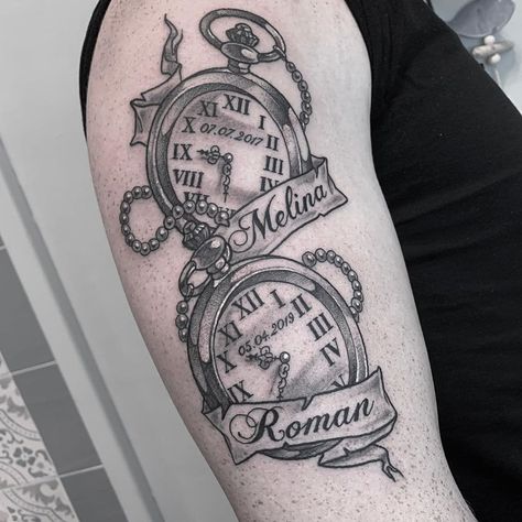 101 Amazing Pocket Watch Tattoo Ideas You Need To See! | Outsons | Men's Fashion Tips And Style Guide For 2020 Two Pocket Watch Tattoo, Old Fashion Clock Tattoos, Two Clocks Tattoo Design, Old Pocket Watch Tattoo, Rose And Pocket Watch Tattoo Design, Pocket Watch Tattoo For Men, Daughter Tattoo For Men, Men Clock Tattoo Ideas, Old Watch Tattoo