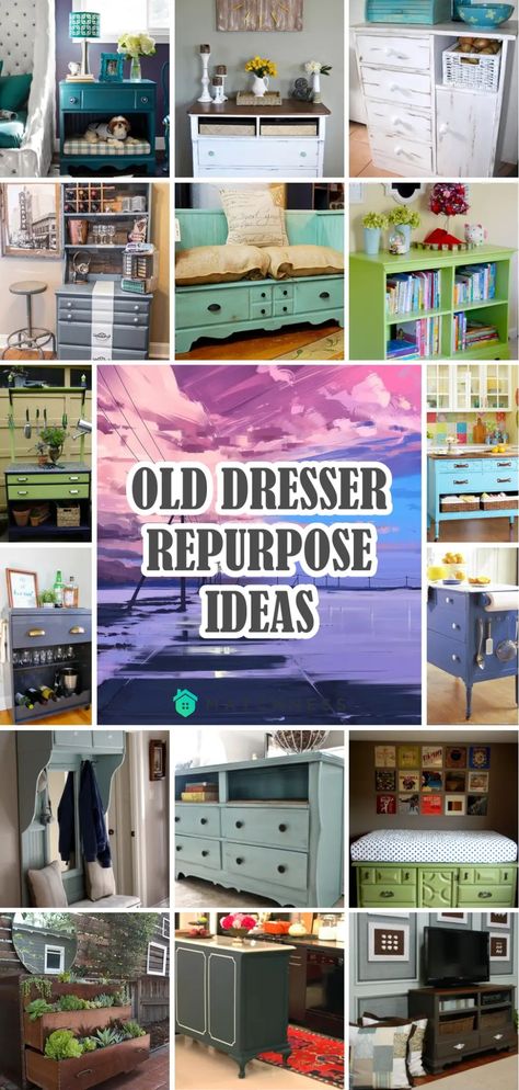 25 Old Dresser Repurpose Ideas - Matchness.com Upcycling, Repurpose Bedroom Furniture, Vintage Dresser Repurpose, Diy Small Dresser Makeover, Ideas For Old Dressers Diy Projects, Small Dresser Repurpose, Diy Dressers Ideas, Repurpose Dresser To Tv Stand, Dresser Without Drawers Repurposed