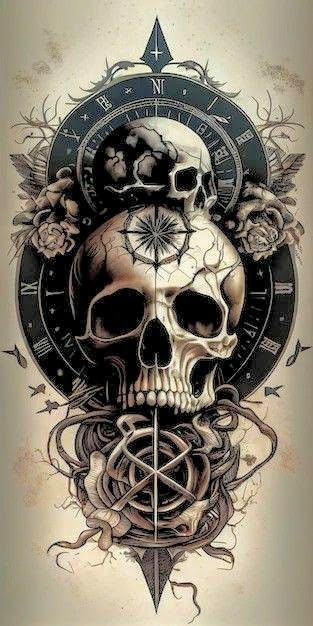 Skull Angel Tattoo, Tattoo Iphone Wallpaper, Tatoo Tree, Cool Skull Drawings, Skull Art Tattoo, Skull Sleeve, Skull Sleeve Tattoos, Full Sleeve Tattoo Design, Skull Art Drawing