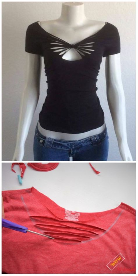 Chic T-shirt Refashion Ideas with DIY Tutorials-DIY Butterfly Tee Refashion Tutorial Diy Clothes Rack Cheap, Gamle T Shirts, Diy Fashion Tops, T Shirt Refashion, Umgestaltete Shirts, Cut Up T Shirt, Cut Shirt Designs, Diy Cut Shirts, Shirt Makeover