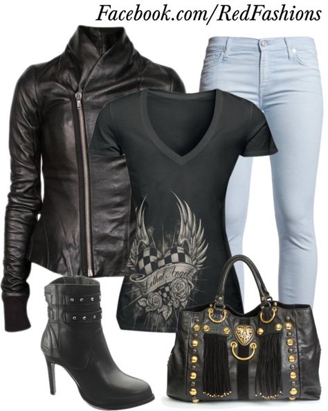 "biker" by missred76 ❤ liked on Polyvore Hooker Outfits, Harley Outfit, Gemma Teller, Biker Chick Style, Biker Chick Outfit, Mode Rockabilly, Biker Wear, Mode Rock, Biker Babe