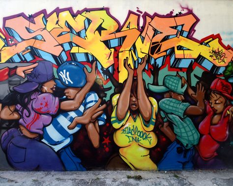 DJ DANCE Graffiti Mural, Soundview, Bronx, New York City | Flickr - Photo Sharing! Dance Graffiti, New York City Graffiti, Graffiti History, City Graffiti, Graffiti Character, Tupac Art, Urban Art Graffiti, Graffiti Wildstyle, Street Art News