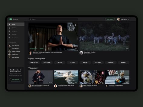 Video Streaming Platform – Concept by Daria Lisovenko on Dribbble Video Streaming Website Design, Streaming Platform Design, Webpage Layout, Card Ui, Company Profile Design, Desktop Design, Web Video, Streaming Sites, App Layout