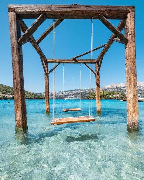 Tag someone you would love to swing with here on the island of Korčula which has some of the most crystal blue water in Croatia!  La Banya Beach at @korcula_hill  Photo: @timotej  #croatia #croatiafulloflife #hrvatska #visitcroatia #lovecroatia #korcula Korcula Croatia, Beach Swing, Croatia Beach, Dalmatian Coast, Visit Croatia, Mobil Home, Voyage Europe, Unique Hotels, Europe Map