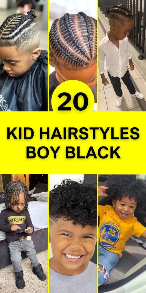 The best kid hairstyles boy black are here, highlighting braids and braided patterns. These hairstyles are a blend of tradition and modern style, providing a unique and eye-catching look for young boys. Little Boys Braids Hairstyles Black, Boy Braids Hairstyles Black For Kids, Boys Braided Hairstyles Kid Hair, Mixed Boys Haircuts, Boy Braid Styles, Boys Haircuts Curly Hair, Hairstyles Boy, Black Boy Hairstyles