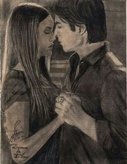 Sketch of Elena & Damon. Vampire Drawings, The Vampires Diaries, Ian Somerhalder Vampire Diaries, Vampire Diaries Poster, Damon Salvatore Vampire Diaries, Vampire Daries, Vampier Diaries, Vampire Diaries Movie, The Vampire Diaries 3