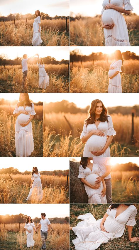 Maternity Sunset Photography, Maternity Pictures Sunset, Maternity Shoot In A Field, Tips For Maternity Photo Shoot, Sunset Maternity Photoshoot, Poses Maternity Photography, Maternity Photo Shoot Ideas Outside, Meternati Photo Shoot Ideas, Outdoor Couple Maternity Photos