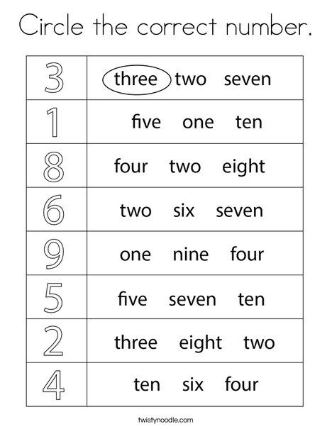 Circle the correct number Coloring Page - Twisty Noodle Math Activity For Grade 2, One To Ten Number Names, Circle The Correct Number Worksheets, Next Number Worksheets, Senior Kindergarten Worksheets, Worksheets For 3 Yrs Old, Number 5 Activities, Teaching Numbers Preschool, Fun Worksheets For Kindergarten