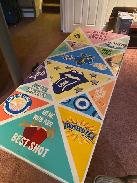 University of Delaware #UDel #beerpongtable #paintedtable #beerpong #pong #twistedtea #alcohol Beer Pong Table Painted Twisted Tea, Fireball Pong Table, Pong Table Template, Beer Pong Table Painted Country, Paint Beer Pong Table, Pong Table Layout, Pong Table Inspiration, Cute Pong Tables, Frat Beer Pong Table