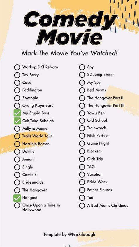 Rekomen Film, Funny Comedy Movies, Comedy Movies List, Classic Movies List, Movies To Watch Comedy, Movie Challenge, Netflix Shows To Watch, Good Animated Movies, Ghost Movies