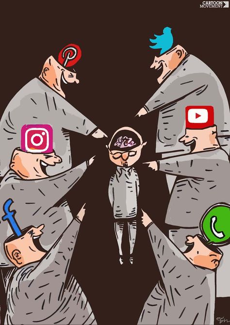 Online behavior Today's cartoon by Oguz Gurel. Satirical Illustrations, Social Media Poster Drawing, Best Captions, رسم كاريكاتير, Pictures With Deep Meaning, Social Media Art, Meaningful Pictures, Social Media Poster, Deep Art