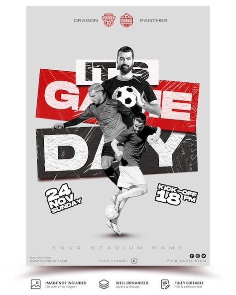 Soccer Posters Ideas, Soccer Match Poster, Football Graphic Design Poster, Next Match Poster, Football Posters Ideas, Soccer Poster Ideas, Match Day Football Design, Game Day Post, Sports Event Poster