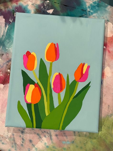 “Bright Tulips” #acrylic #acrylicpainting #tulips #folkartpaints #faitholiviaart #art #artstudio #artstudent #artist What To Draw On Canvas Easy, Canvas Painting Tulips Easy, Art Reference Painting Easy, Easy Things To Paint Acrylics, Cute Painted Flowers Simple, Cute Things To Paint On A Small Canvas, Easy Diy Acrylic Painting Ideas, Easy Wall Art Painting Ideas, Easy Acrylic Drawings