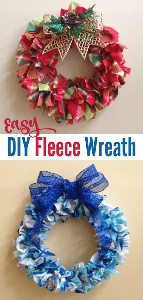 This is one of my favorite Christmas crafts! This DIY fleece wreath is a great project to make with the kids and it costs less than $5 for all the materials. #DIY #ChristmasDecor #homemade #wreath #frugal #crafts Homemade Wreath, Fleece Crafts, Homemade Wreaths, Christmas Crafts To Sell, Christmas Crafts For Adults, Easy Christmas Wreaths, Christmas Crafts For Kids To Make, Christmas Wreaths To Make, Easy Christmas Crafts