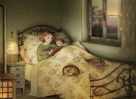 Bedtime Stories by Bettina Baldassari Slaap Lekker, Lukisan Cat Air, Dessin Adorable, Diy Décoration, Beatrix Potter, Childrens Illustrations, Children's Book Illustration, Whimsical Art, Cute Illustration