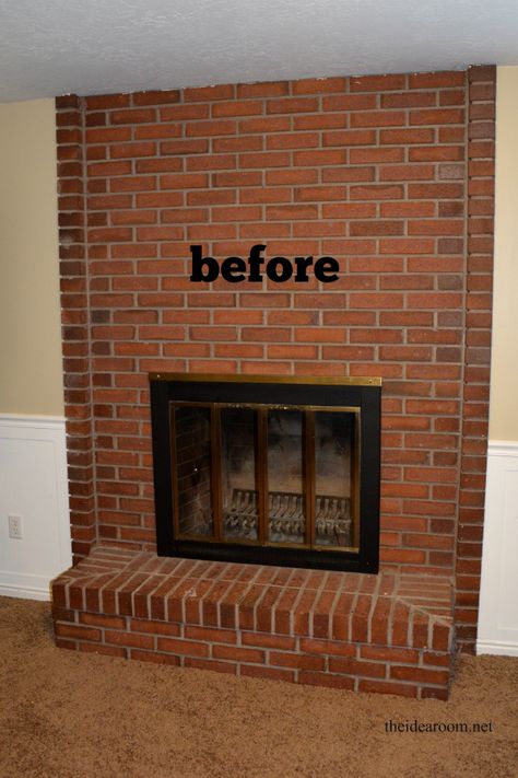 Covering Old Fireplace, Redesign Fireplace Living Rooms, How To Attach Mantle To Brick Fireplace, How To Add Mantel To Brick Fireplace, Mantel With Brick Fireplace, Updated Red Brick Fireplace, Refurbished Fireplace Mantle, Mantel For Brick Fireplace, Building A Mantle Over Brick